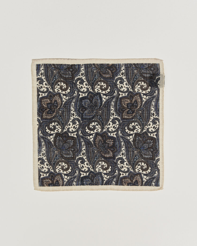 Amanda Christensen Wool Large Paisley Pocket Square Cream – Bianco