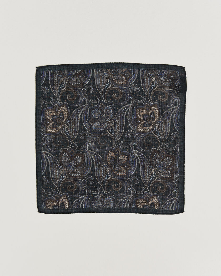 Amanda Christensen Wool Large Paisley Pocket Square Navy – Blu
