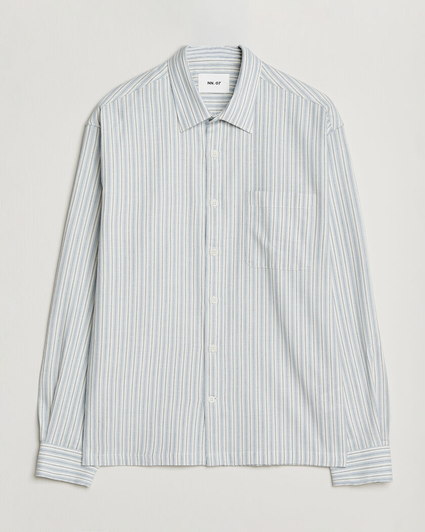 NN07 Deon Brushed Cotton Striped Shirt Blue – Blu