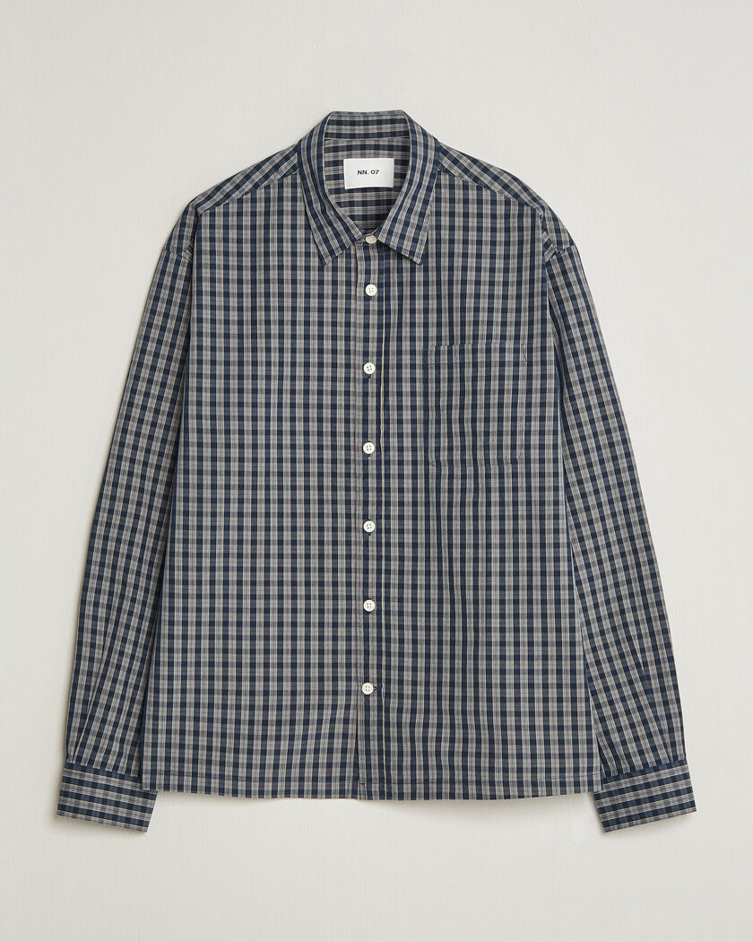 NN07 Deon Brushed Cotton Checked Shirt Navy Blue – Blu