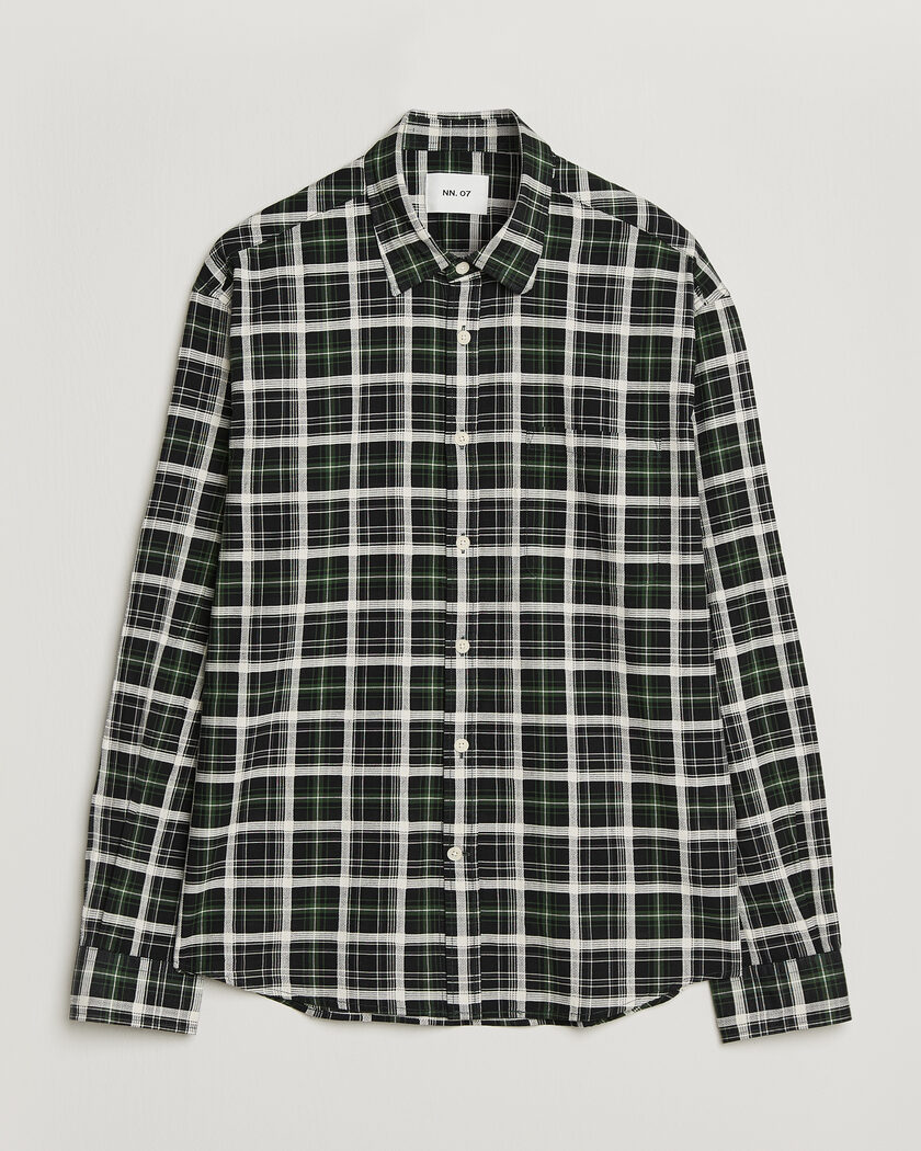 NN07 Deon Cotton Checked Shirt Fern Green – Verde