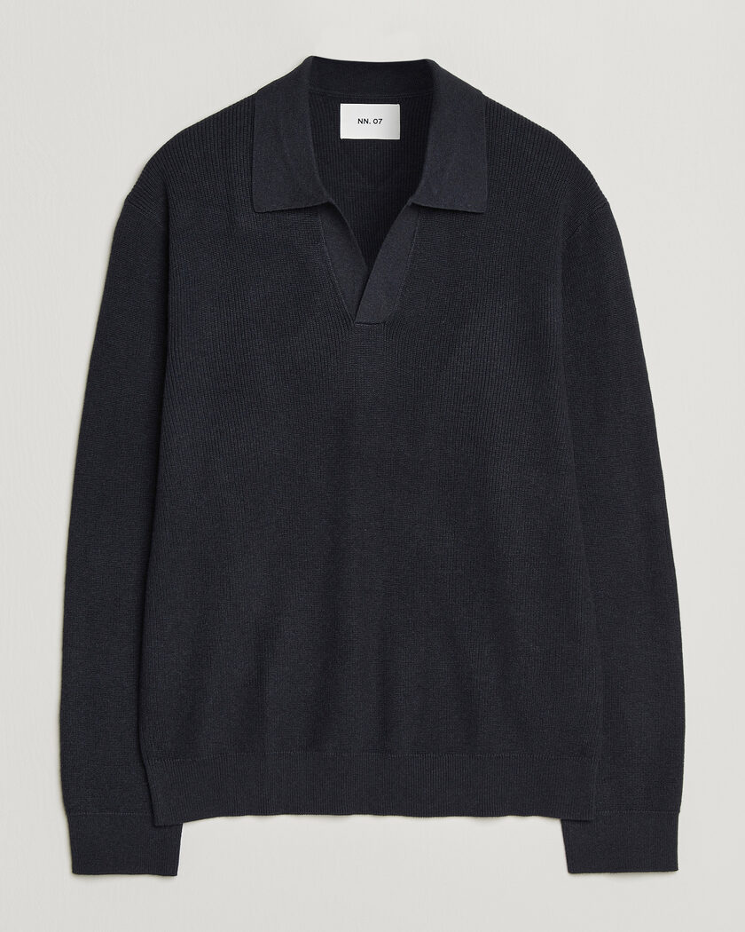 NN07 Hope Cotton/Cashmere Rib Knitted Polo Navy – Blu