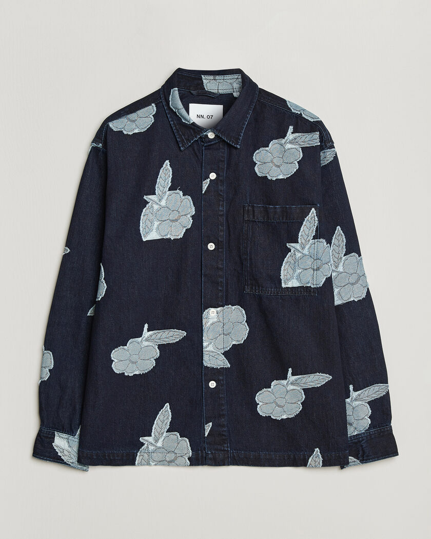 NN07 Adwin Fil‑coupé Jacquard Denim Overshirt Dark Blue – Blu