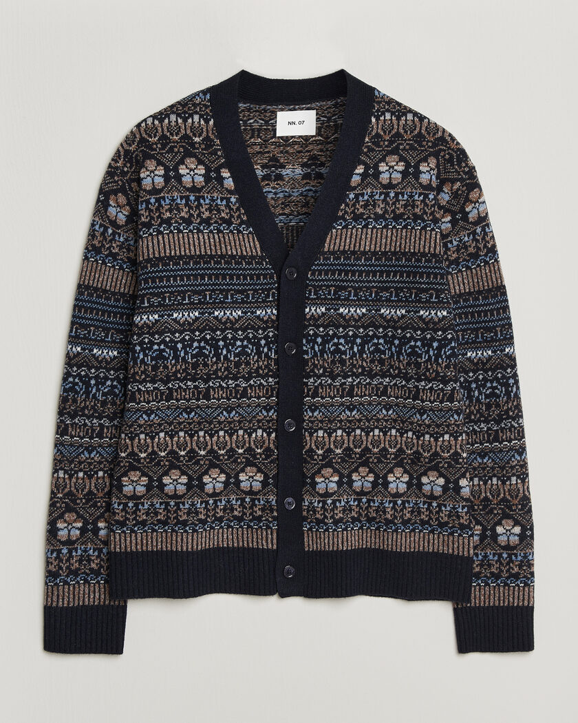 NN07 Tobias Fairisle Wool Knitted Cardigan Navy Blue – Blu