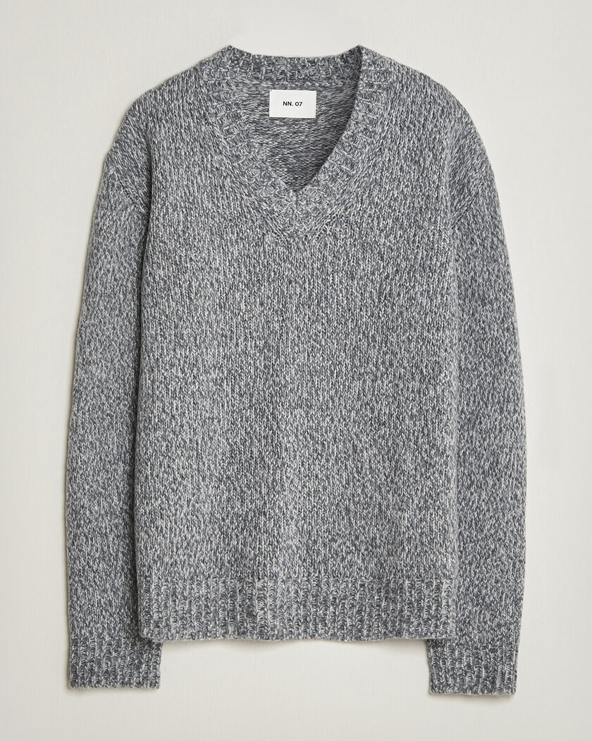 NN07 Flint Wool Knitted V-Neck Grey Melange – Grigio