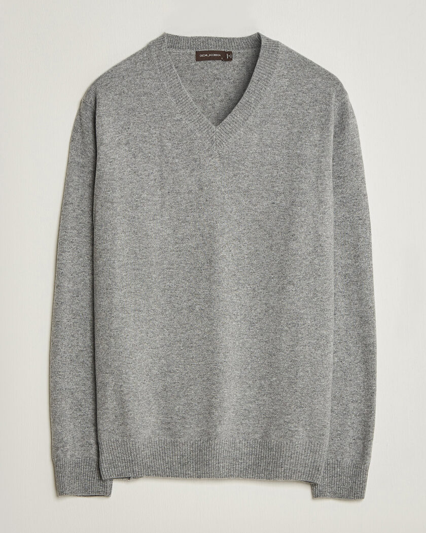 Oscar Jacobson Gregor Wool/Cashmere V-Neck Grey Melange – Grigio