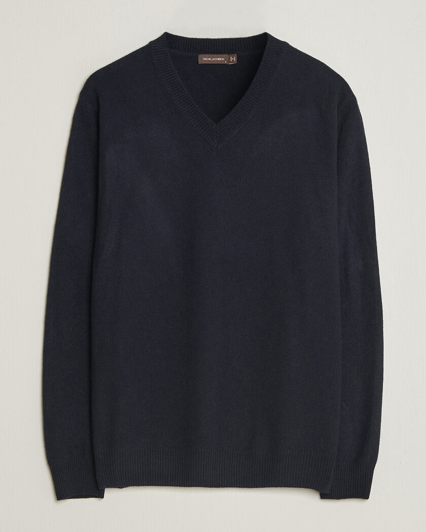 Oscar Jacobson Gregor Wool/Cashmere V-Neck Navy – Blu