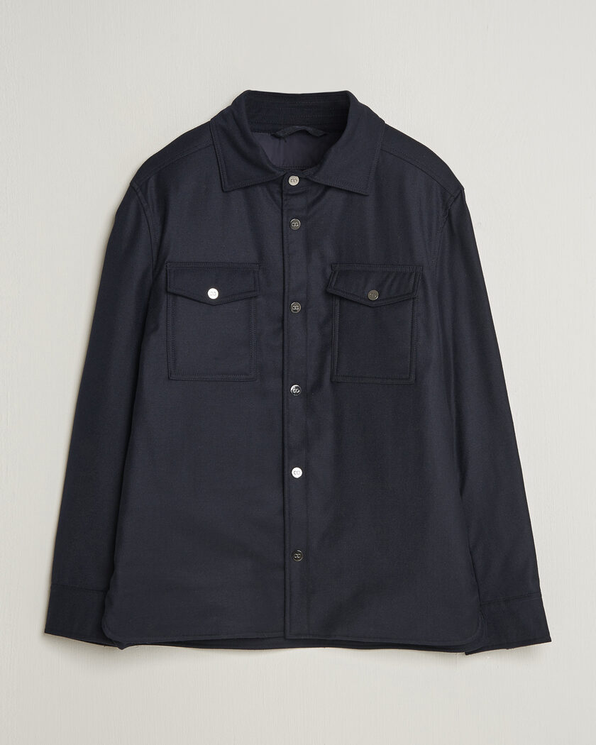 Oscar Jacobson Nylon/Wool Padded Shirt Jacket Navy – Blu