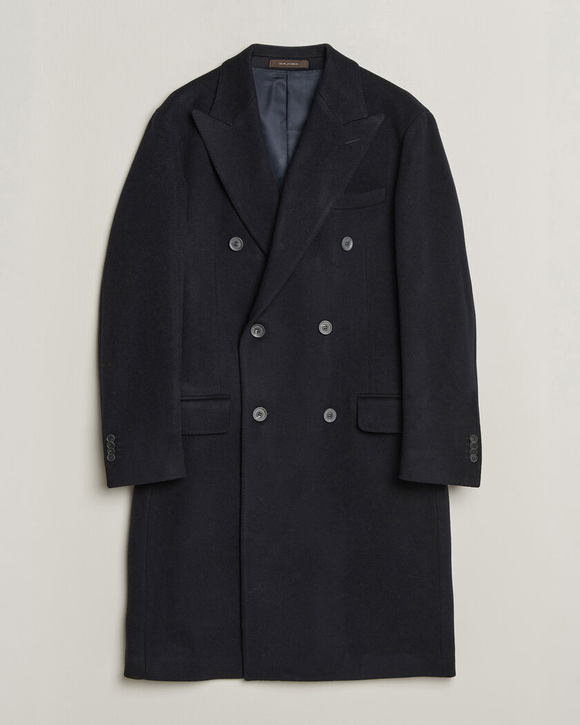 Oscar Jacobson Sicily Double Breasted Wool Coat Navy – Blu