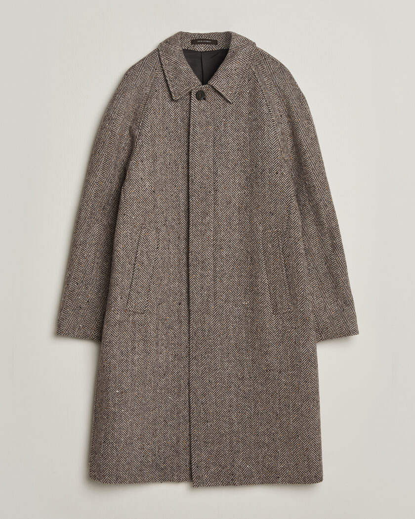 Oscar Jacobson Raglan Herringbone Wool Coat Beige – Beige
