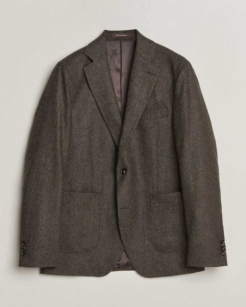 Oscar Jacobson Fogerty Herringbone Wool Blazer Brown – Marrone