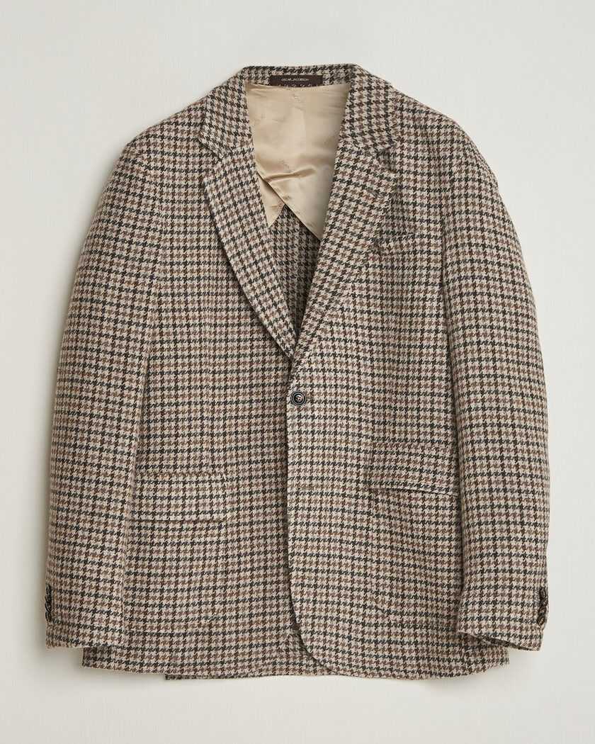 Oscar Jacobson Fridolf Wool Houndstooth Patch Blazer Brown – Marrone