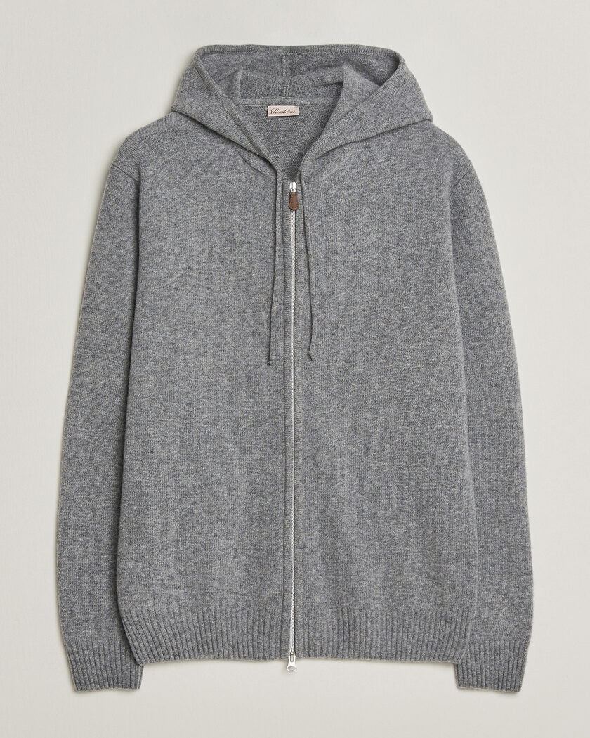 Stenströms Brushed Merino Full-Zip Hood Grey – Grigio