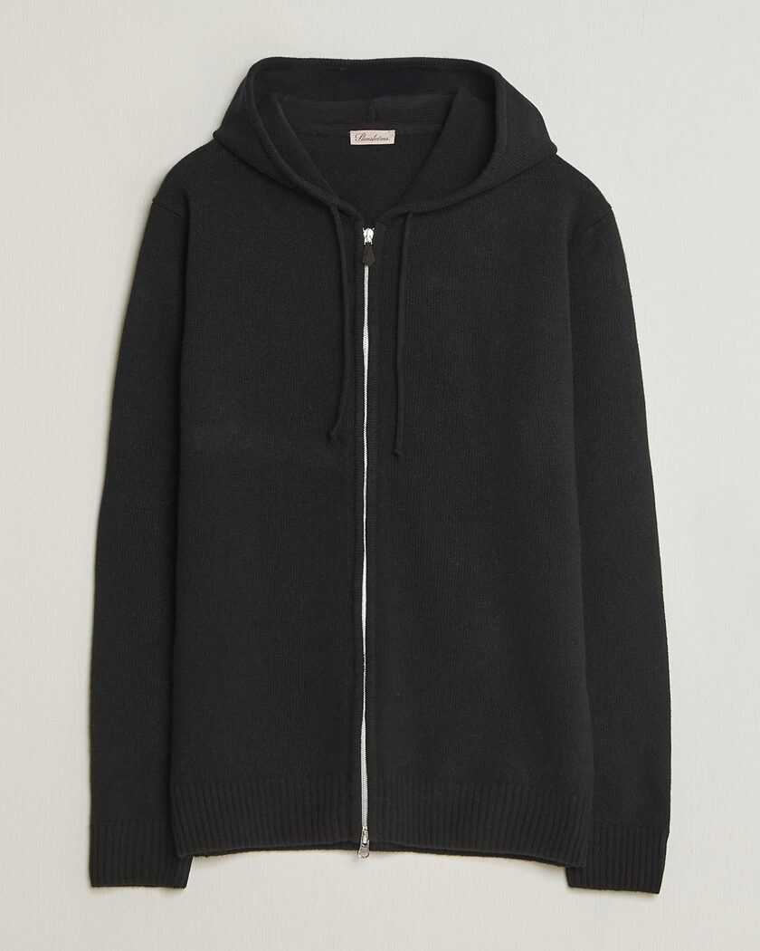 Stenströms Brushed Merino Full-Zip Hood Black – Nero