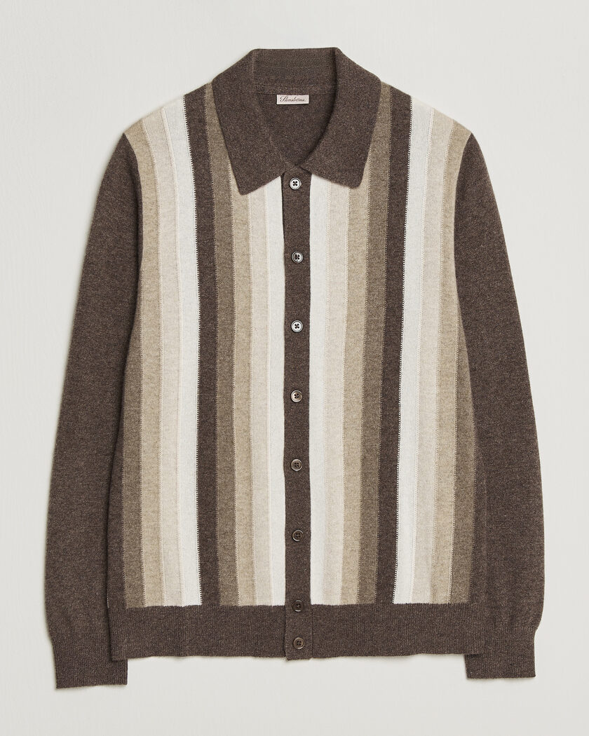 Stenströms Cashmere Striped Polo Cardigan Brown – Marrone