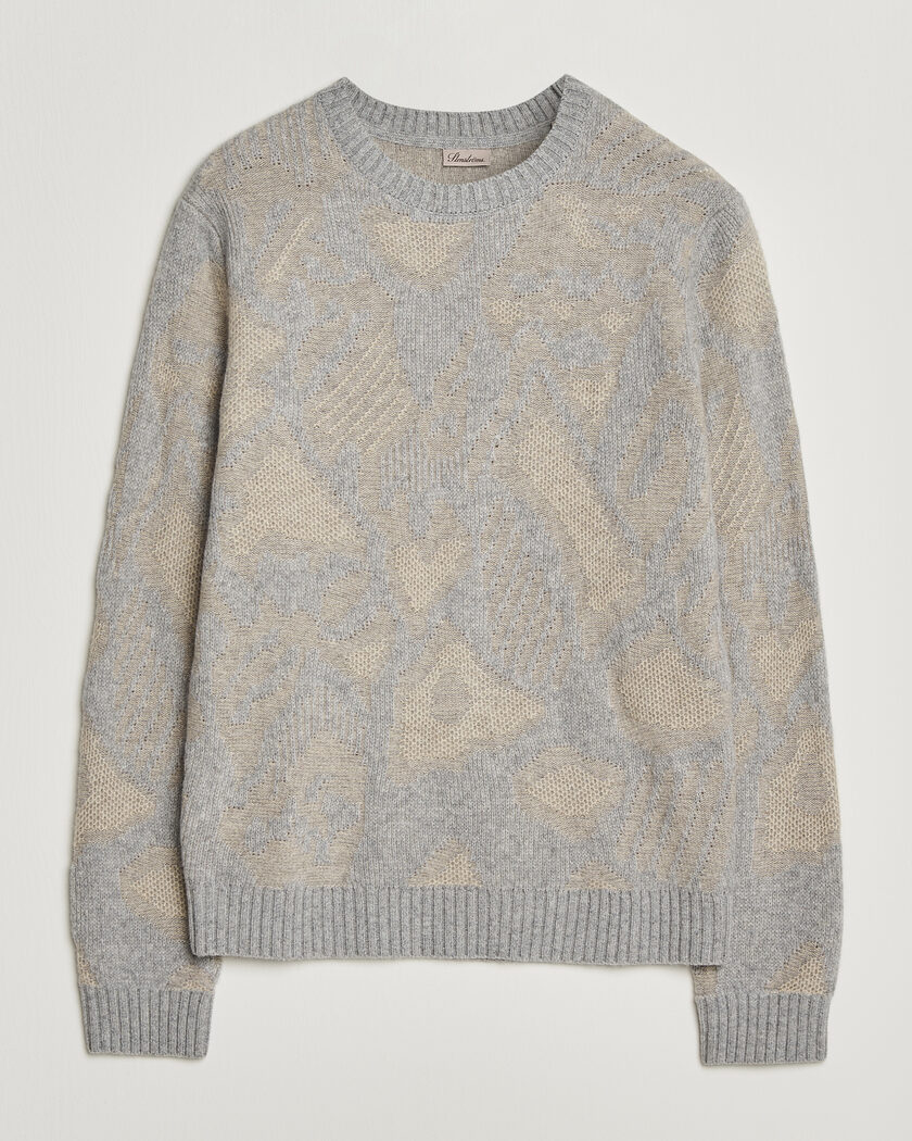 Stenströms Knitted Jaquard Yak/Merino Sweater Beige Grey – Grigio