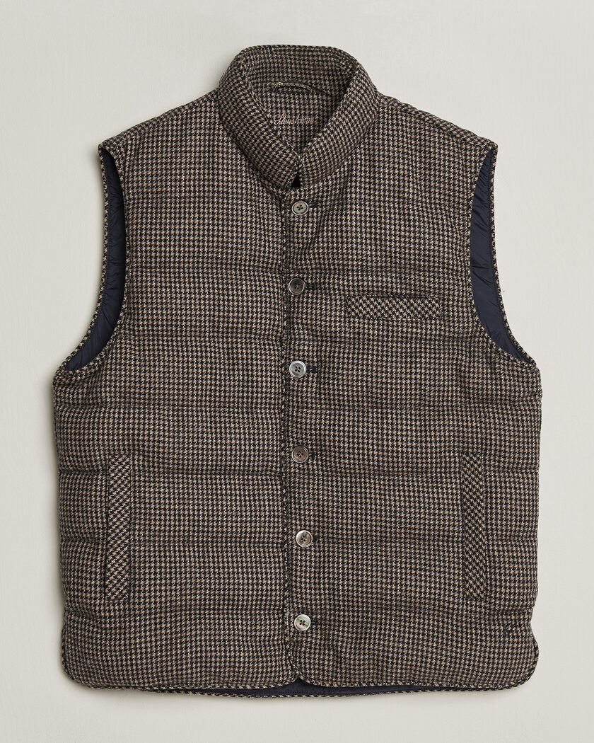 Stenströms Padded Houndstooth Wool Vest Brown – Marrone