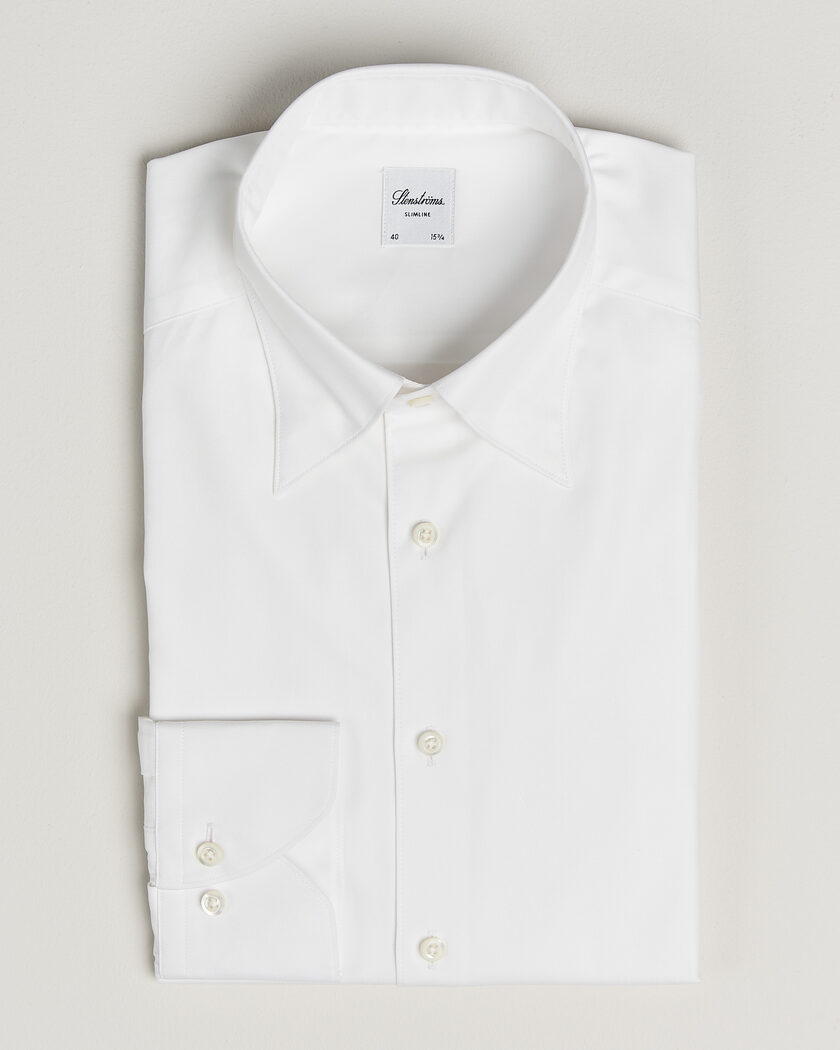 Stenströms Slimline Twofold Cotton Button Under Shirt White – Bianco
