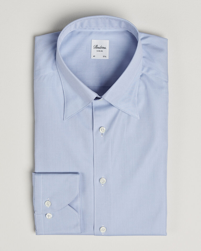 Stenströms Slimline Twofold Cotton Button Under Shirt Blue – Blu