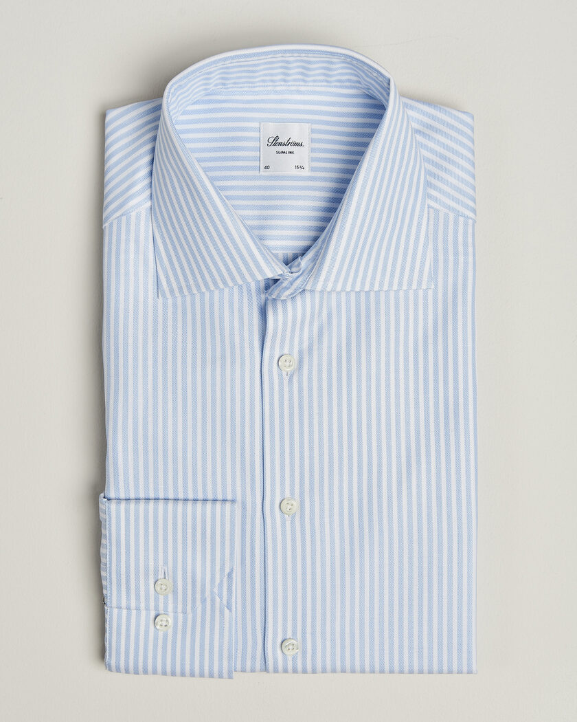 Stenströms Slimline Twofold Cotton Stripe Shirt Light Blue – Blu