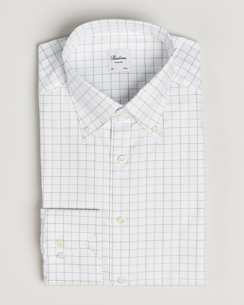 Stenströms Slimline Oxford Tattersall Shirt White – Bianco