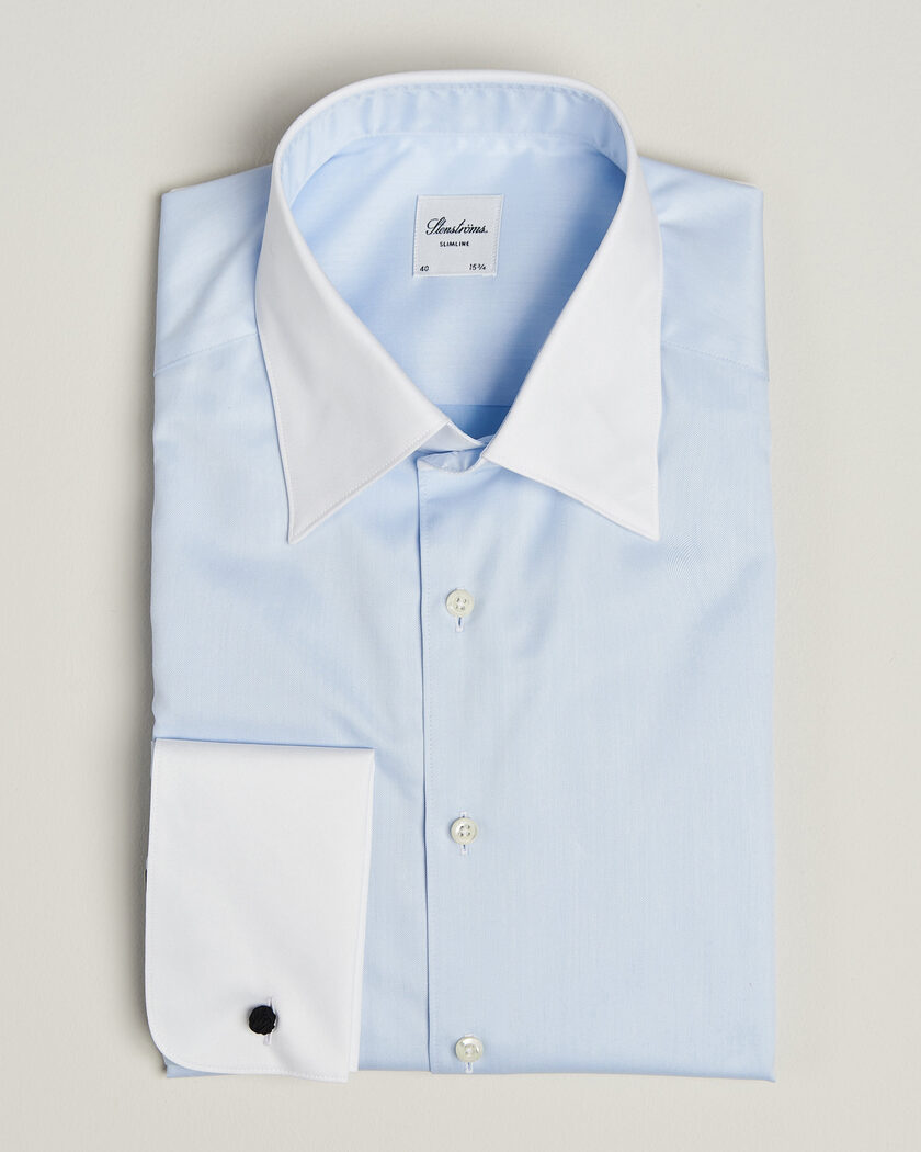 Stenströms Slimline White Collar Whinchester Shirt Blue – Blu