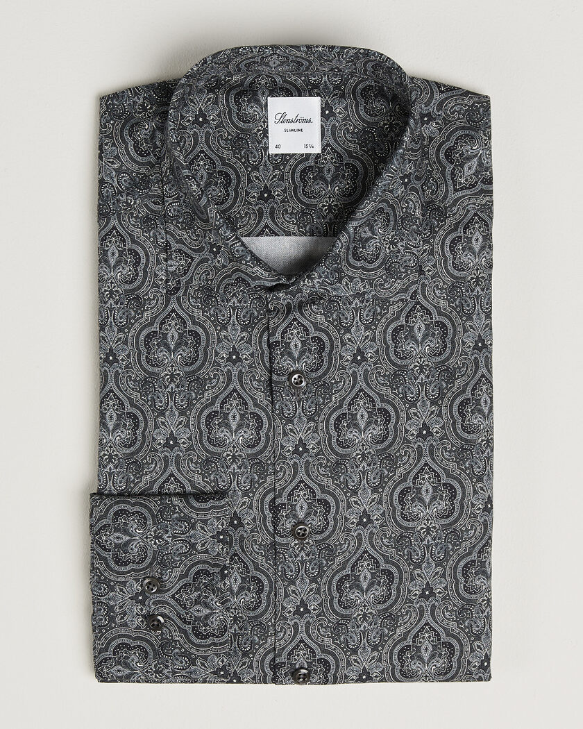 Stenströms Slimline Paisley Print Cut Away Shirt Grey – Grigio