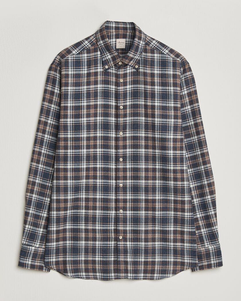 Stenströms Regular Fit Check Cut Away Flannel Shirt Navy – Blu
