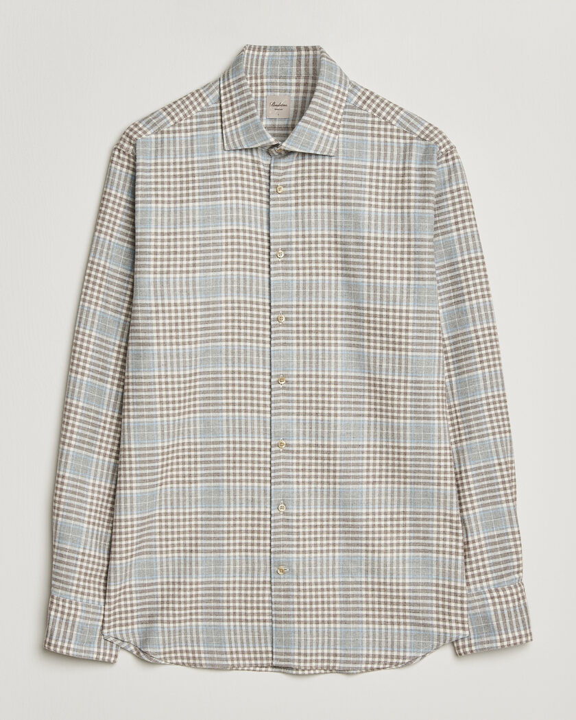 Stenströms Regular Fit Overcheck Flannel Shirt Light Brown – Marrone
