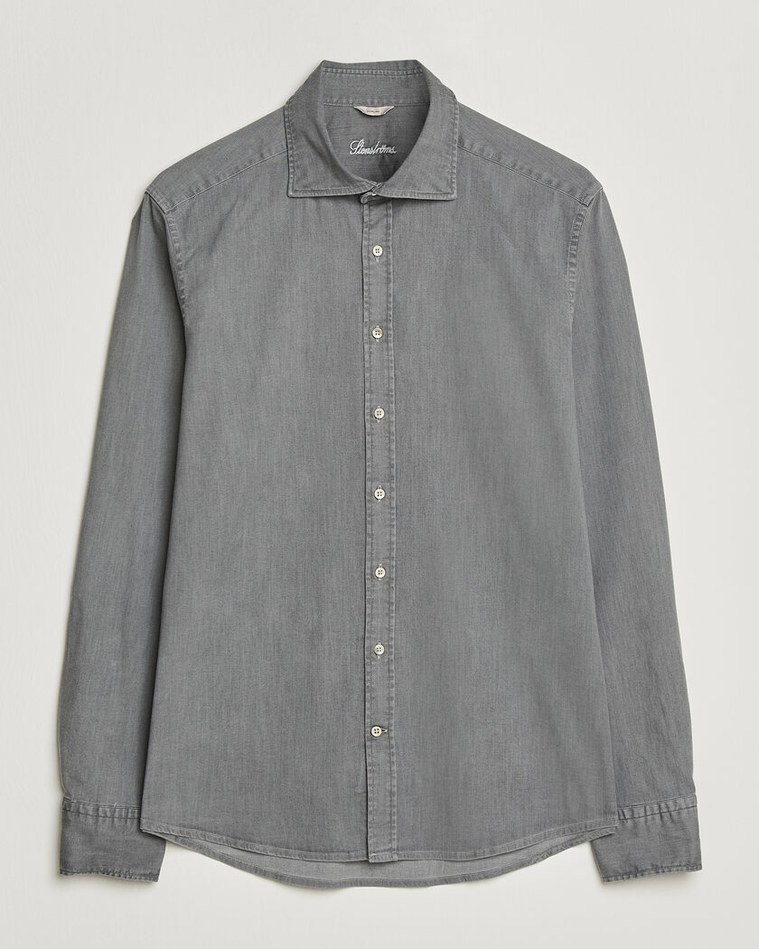 Stenströms Slimline Garment Washed Shirt Grey Denim – Grigio