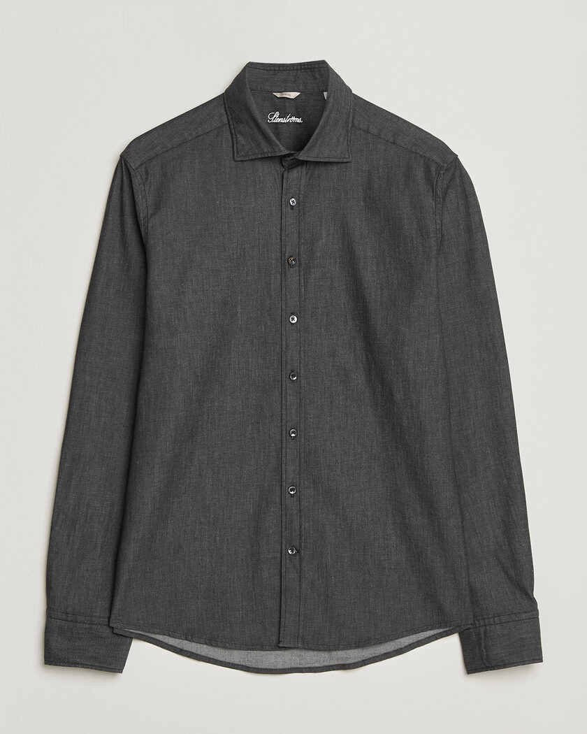 Stenströms Slimline Garment Washed Shirt Black Denim – Nero