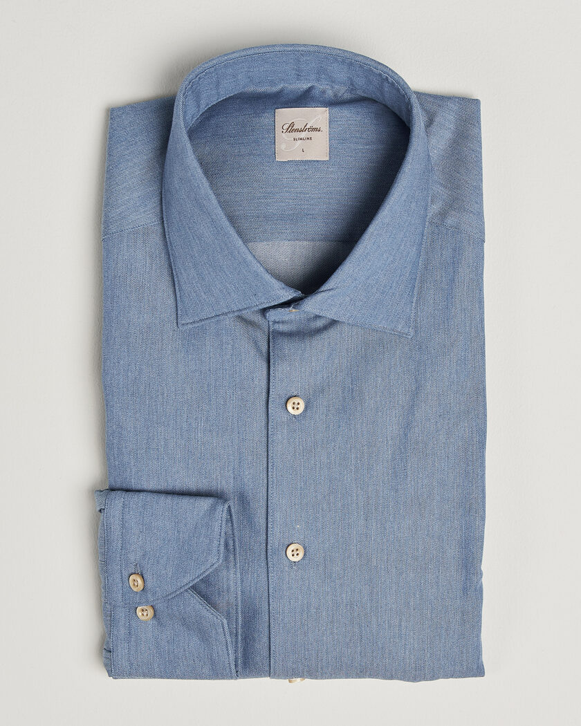 Stenströms Slimline Cotton Twill Denim Shirt Blue – Blu