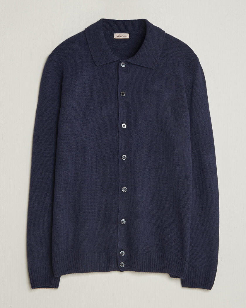 Stenströms Brushed Merino Polo Cardigan Navy – Blu
