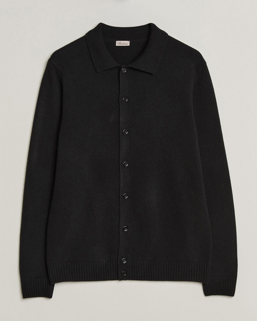 Stenströms Brushed Merino Polo Cardigan Black – Nero