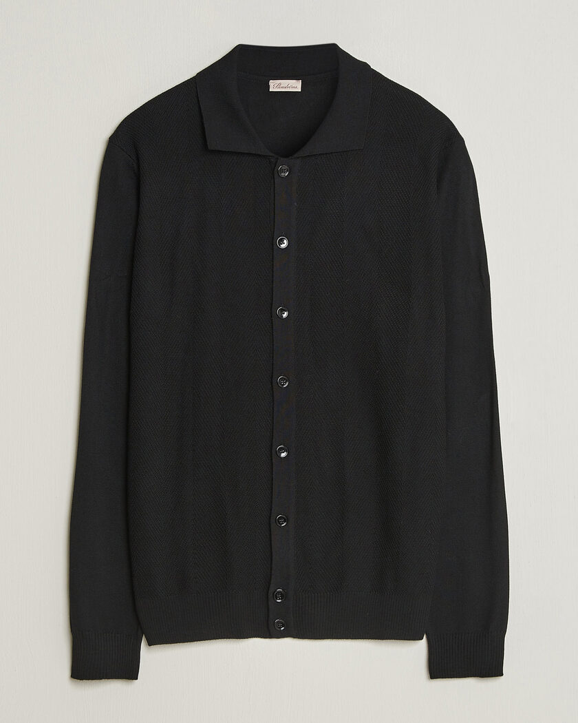 Stenströms Merino Herringbone Polo Cardigan Black – Nero
