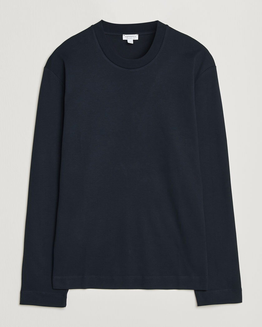 Sunspel Heavy Weight Supima Cotton Long Sleeve T-Shirt Navy – Blu