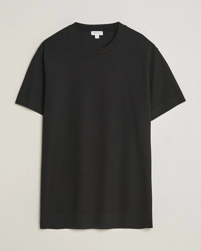 Sunspel Cotton Piquet T-Shirt Black – Nero