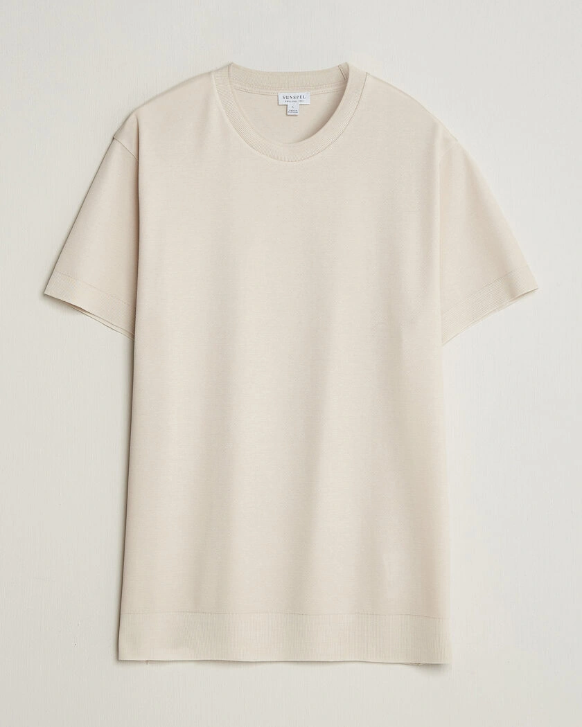 Sunspel Cotton Piquet T-Shirt Swansdown – Beige
