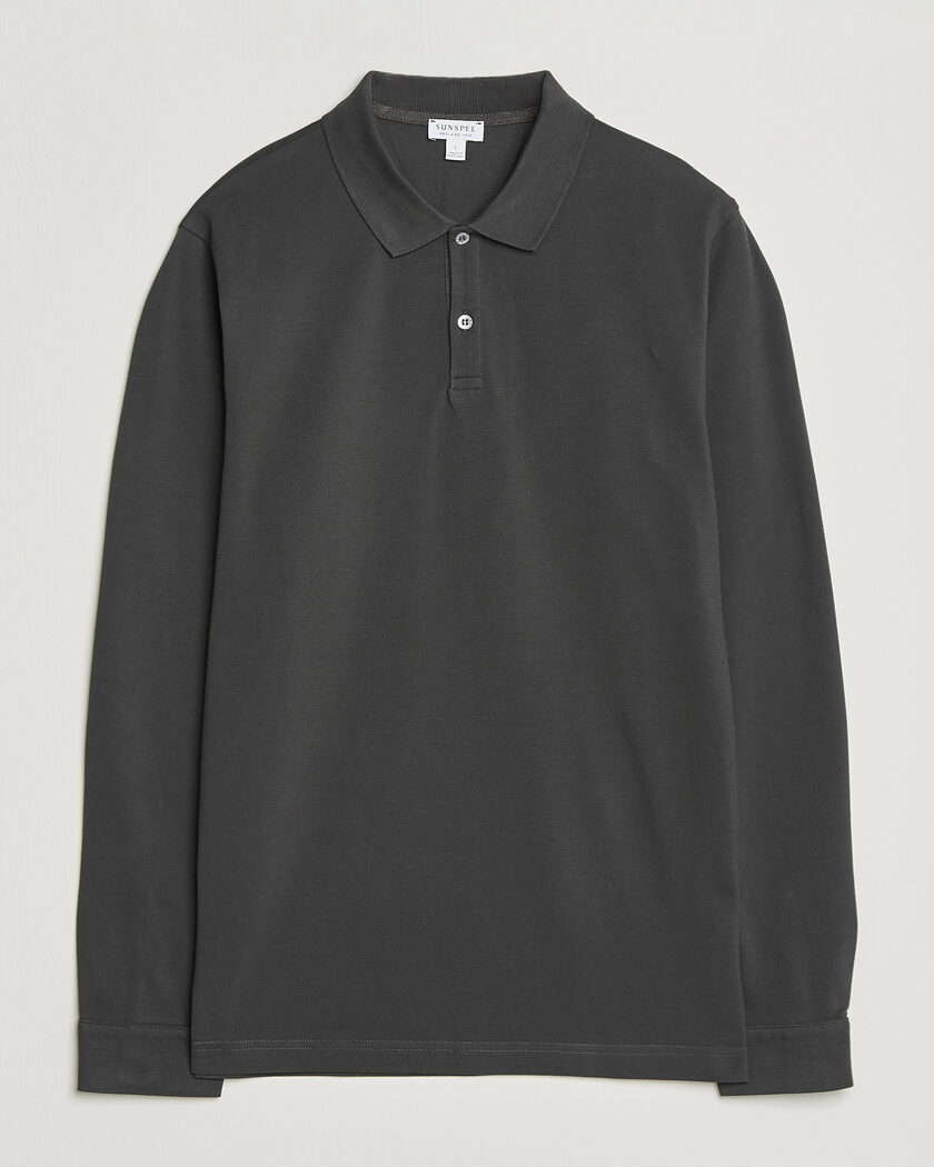 Sunspel Supima Cotton Long Sleeve Pique Polo Anthracite – Grigio
