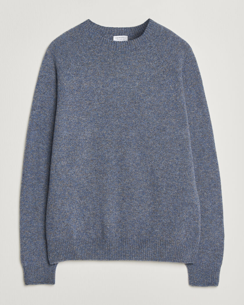 Sunspel Lambswool Crew Neck Denim Twist – Blu