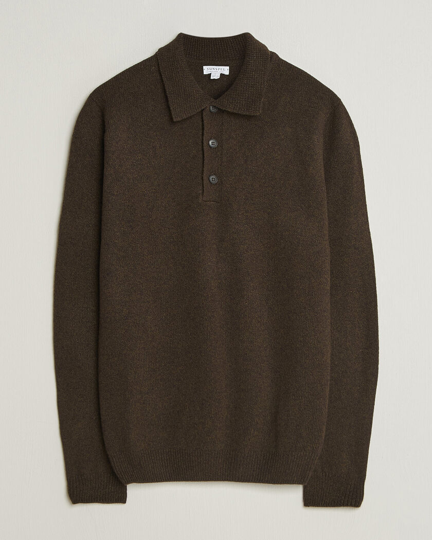 Sunspel Lambswool Poloshirt Loden Twist – Verde