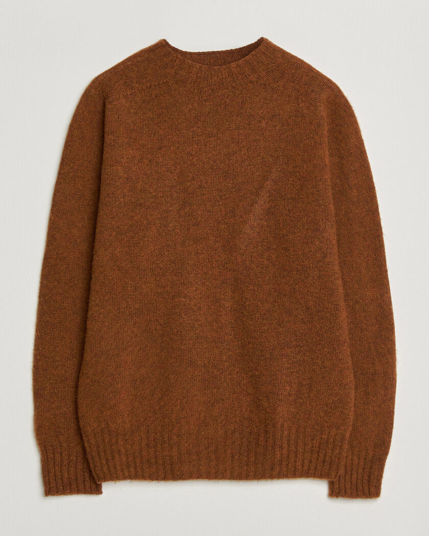 Sunspel Brushed Shetland Crew Neck Dark Tabacco – Marrone