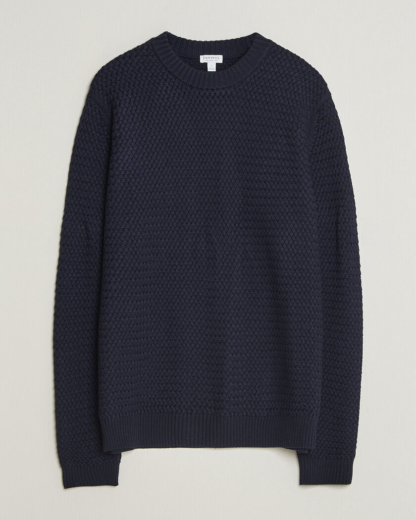 Sunspel Merino Basketweave Stitch Jumper Navy – Blu