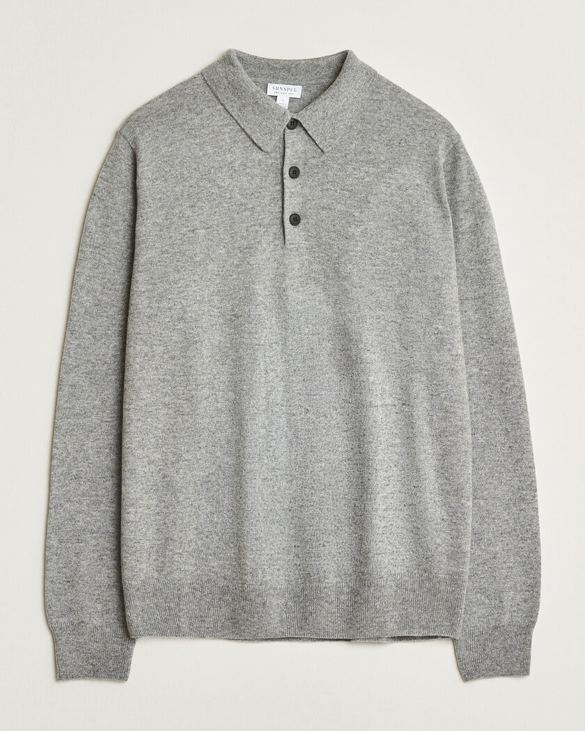 Sunspel Cashmere Polo Grey Melange – Grigio