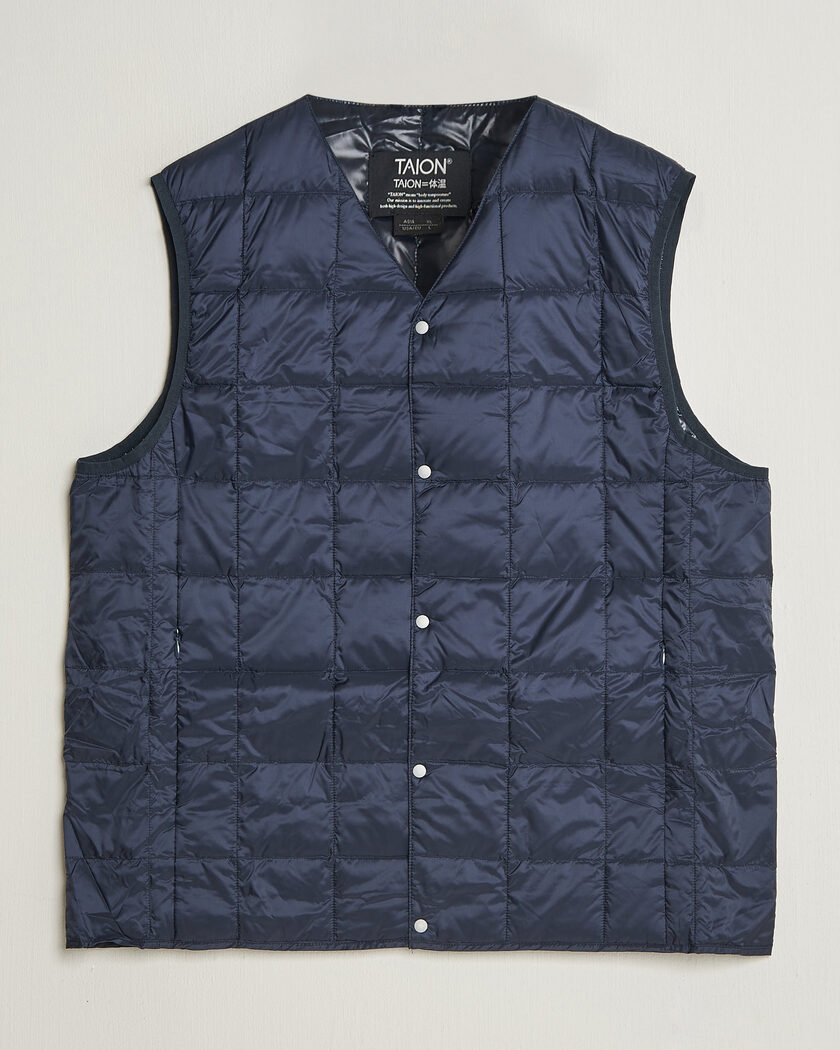 TAION V-Neck Lightweight Down Vest Dark Navy – Blu