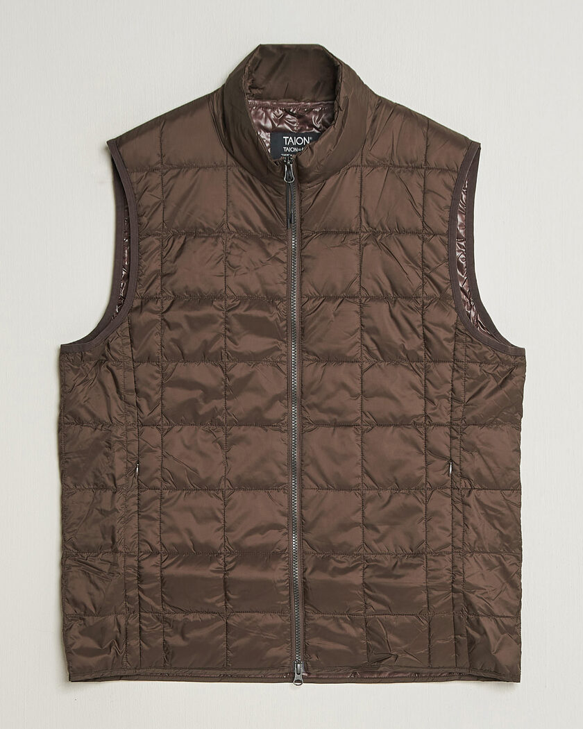 TAION High Neck Full Zip Lightweight Down Vest Dark Choco – Marrone