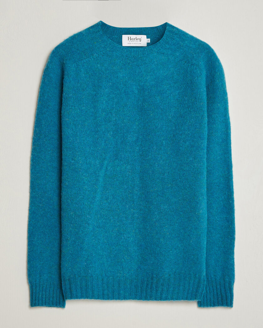 Harley Of Scotland Brushed Supersoft Lambswool Crewneck Gulfstream – Blu
