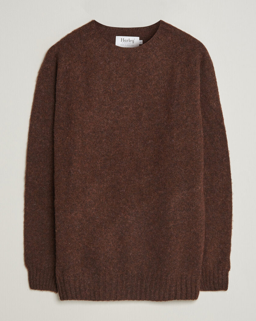 Harley Of Scotland Brushed Supersoft Lambswool Crewneck Marron – Marrone