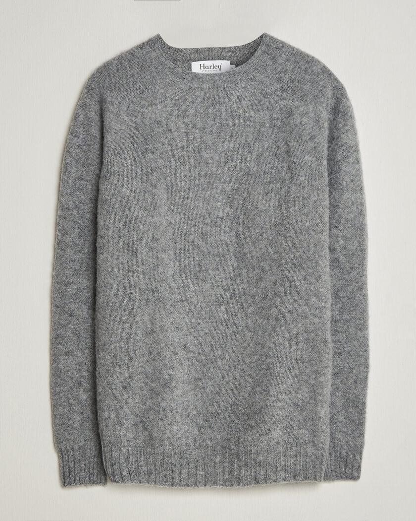 Harley Of Scotland Brushed Supersoft Lambswool Crewneck Mid Grey – Grigio