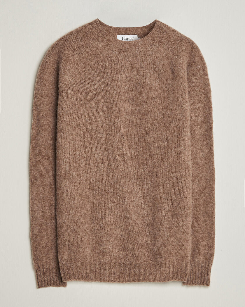 Harley Of Scotland Brushed Supersoft Lambswool Crewneck Tundra – Marrone